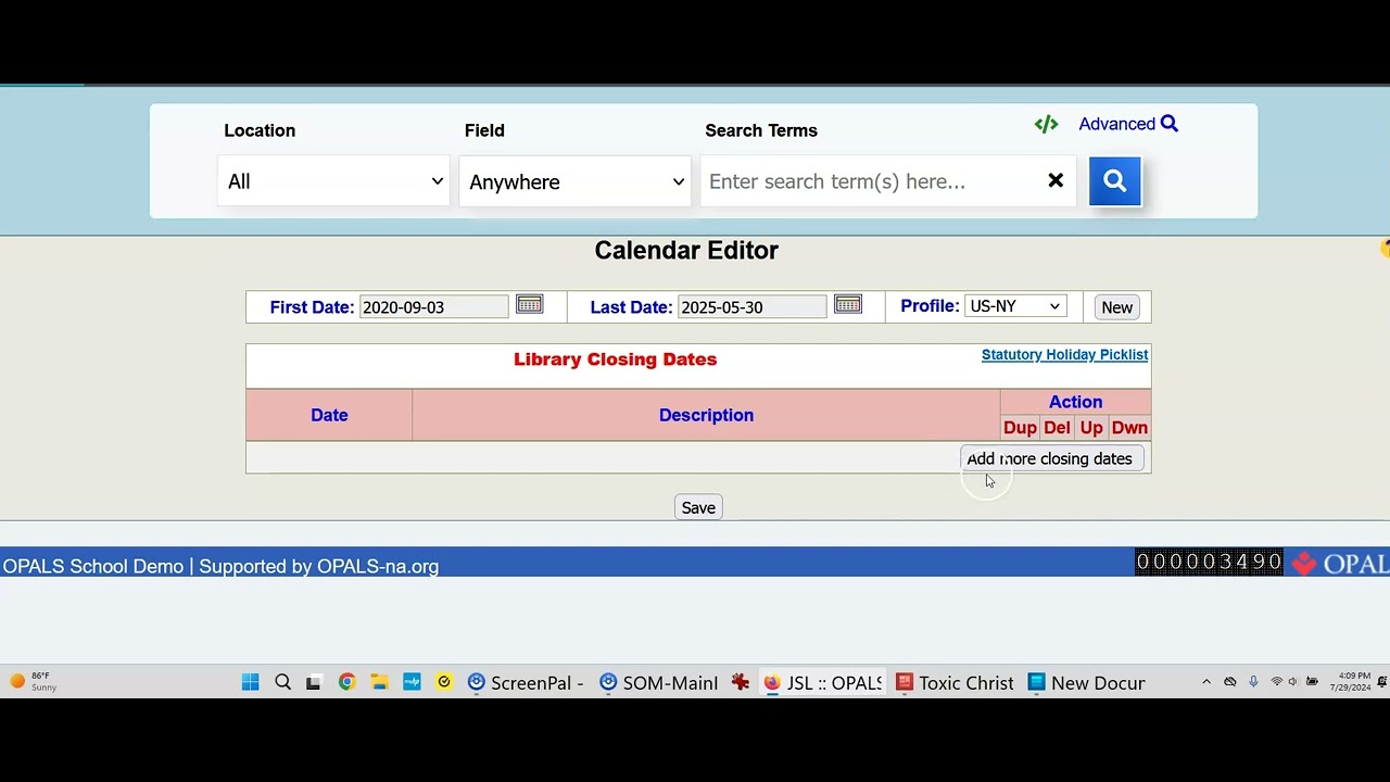 Closing Date Module School Libraries Setting up the Closing Dates Editor 2024 2025 - YouTube