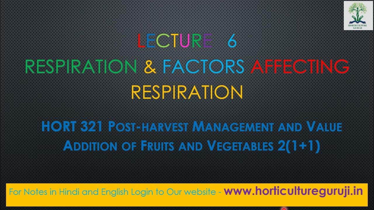 HORT321 Lecture 6 Respiration and Factors Affecting Respiration rate