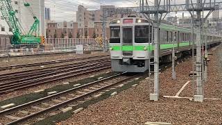 検査直後の721系F-3123編成の通過シーン（苗穂駅）