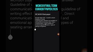Mcm301 final term current paper 2026 #vu #msm301 #vuexams