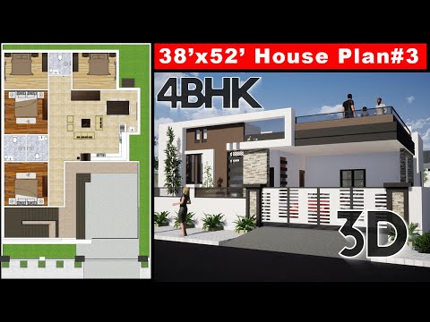 38'x52' 4BHK House Plan#3 || 1 Story House Plan || KK Home Design || 2020