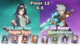 Lan Yan Triple Pyro &amp; Razor Quickbloom | Spiral Abyss 6.5 Floor 12 | Genshin Impact