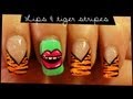 Lips & Tiger stripes nail art