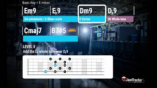JAZZ FUSION Backing Track in Em  - With super cool Jazz scale ideas @QJamTracks