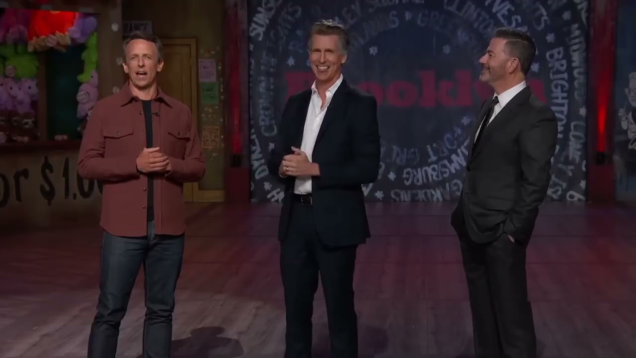 Seth Meyers Meets Seth Meyers...'s Brother as Gov Gavin Newsom During Jimmy Kimmel Live In NYC