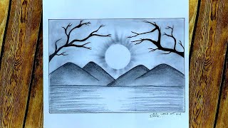 رسم سهل منظر طبيعي|رسم بنات|تعليم رسم منظر طبيعي بالرصاص سهل How to draw a simple Landscape