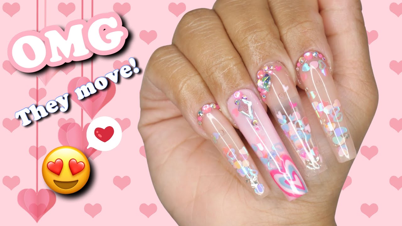 Valentines Day 💗 Snow globe / Aquarium nails - Nail art tutorial