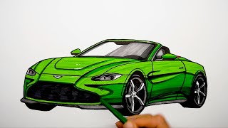 How to draw a car - Aston Martin Vantage roadster - Coloring