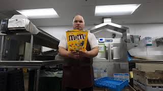 THE DISHWASHER MAN WORKING IN A UNIVERSITY KITCHEN ALL BY YOURSELF WITH CANDY MINIMUM WAGE WORK