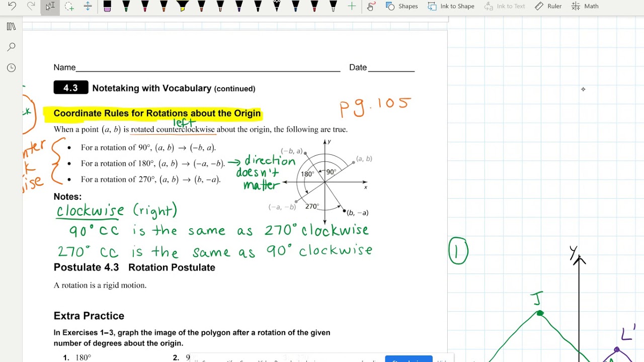 Rotation Math Journal Geo 4.3 Rotations Student Journal Examples - YouTube