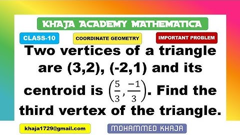 Two vertices of a triangle are (3,2), (-2,1) and its centroid is (5/3,(-1)/3). Find the third vertex