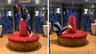 Woman Falls Off Chair Attempting Trick