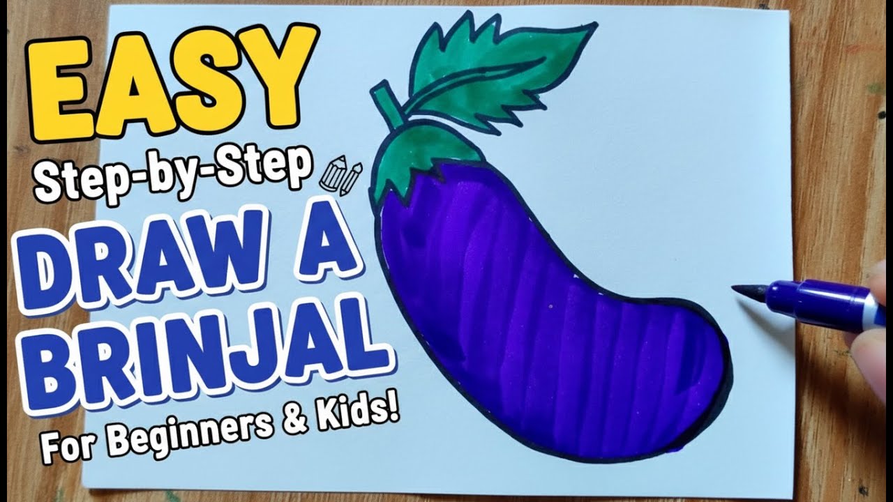 How to Draw a Brinjal 🍆 Easy Step-by-Step | Eggplant Drawing for ...