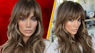 Jennifer Lopez Rocks Curtain Bangs and Honey Blonde Highlights