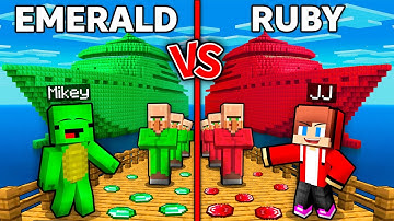 JJ and Mikey : EMERALD vs RUBY Cruise Ship Battle in Minecraft ! - Maizen