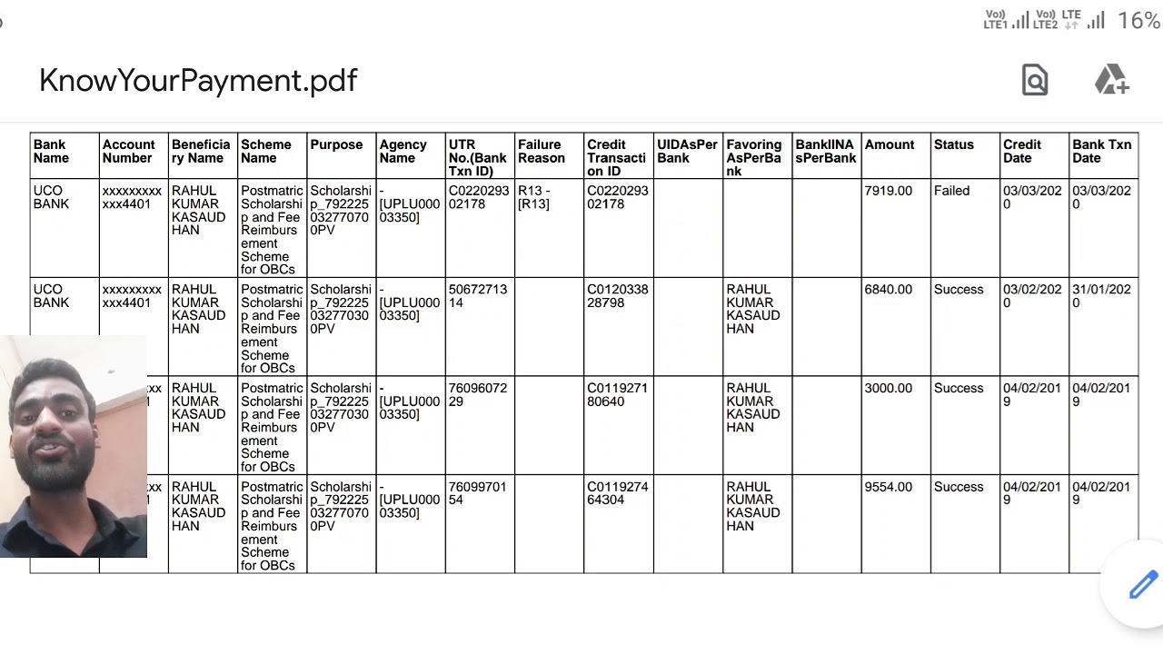 R-13 Schalarship failed transation(PFMS)