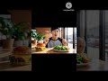How a burger is telling salads how happy it is and the man is eating it