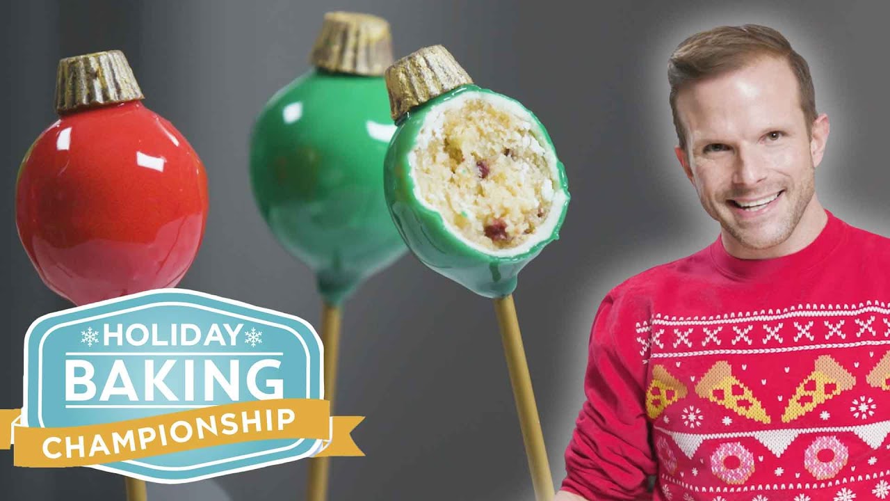 Christmas Ornament Cake Pops with Mirror Glaze with Zac Young | Holiday Baking Championship | Food Network