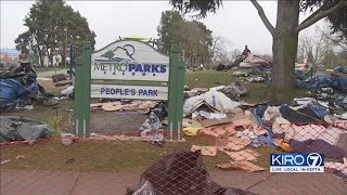 VIDEO: Cleanup underway at Tacoma park after city shuts down homeless encampment