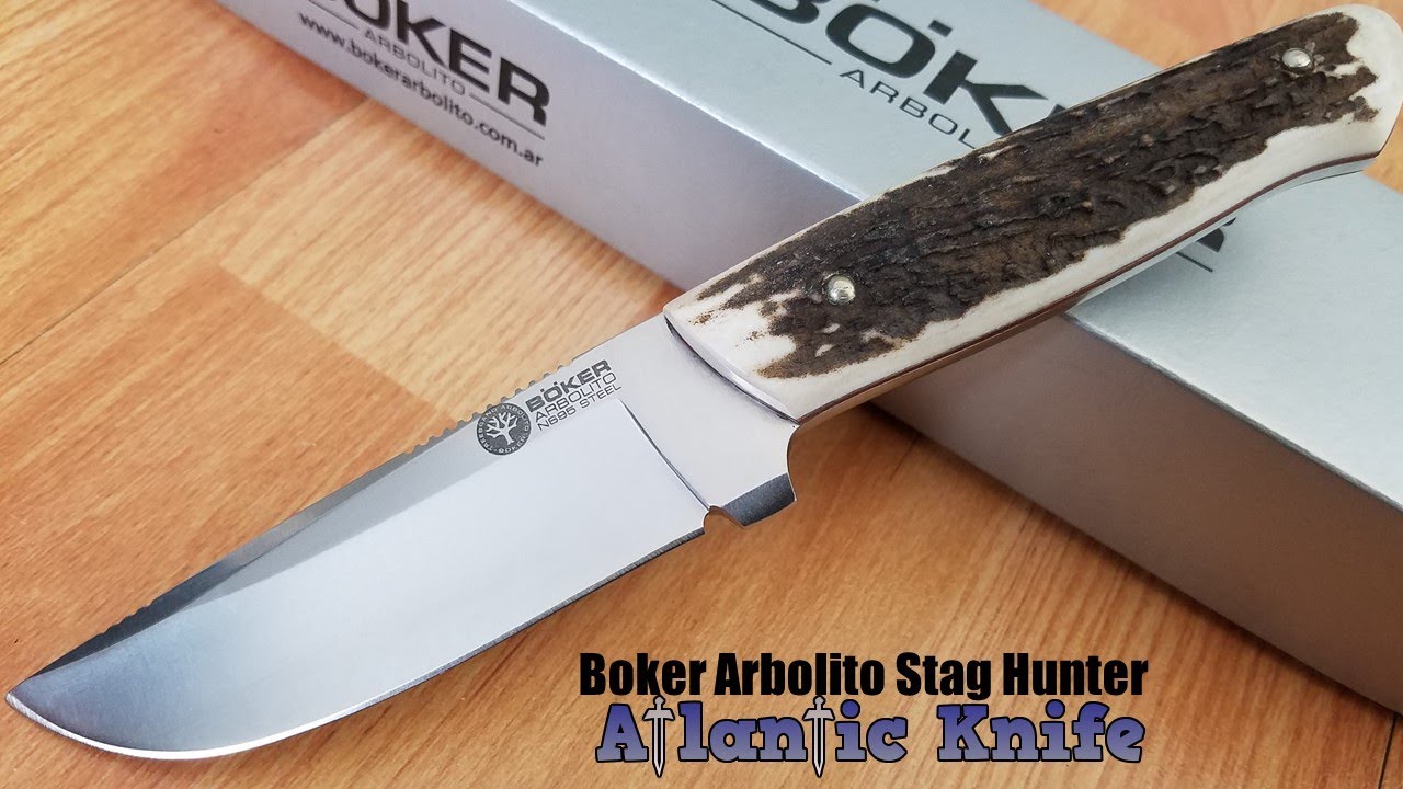 BOKER ARBOLITO STAG HANDLE HUNTER FIXED BOHLER N695 KNIFE W/ SHEATH 02BA319H
