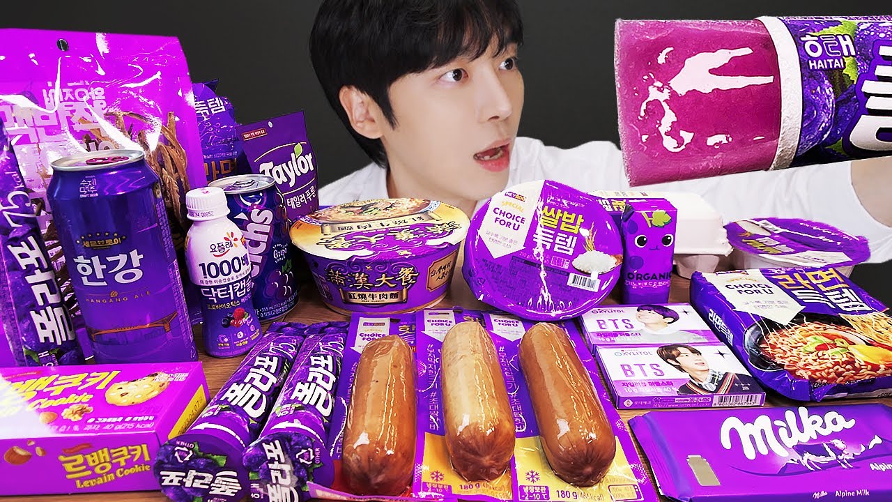 ASMR MUKBANG | 직접 만든 퍼플 디저트 먹방 핫도그 아이스크림 초콜릿 & PURPLE DESSERT JELLY CANDY