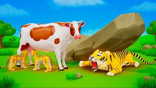 Pregnant Cow Adopts Tiger Cubs | Cow Videos Funny Animals 3D Cartoons | Cow and Tiger Best Friends