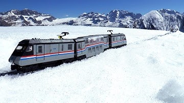 Lego train controlled by Arduino set up high in mountains, awesome footage!