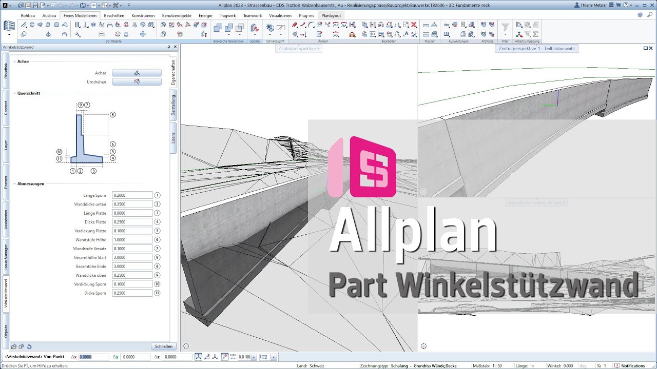 ALLPLAN Part Winkelstützwand - YouTube