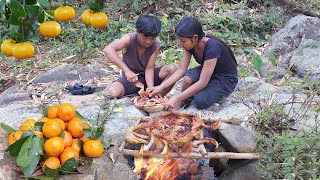 Life in jungle, Cooking duck and Pick wild oranges for food in forest