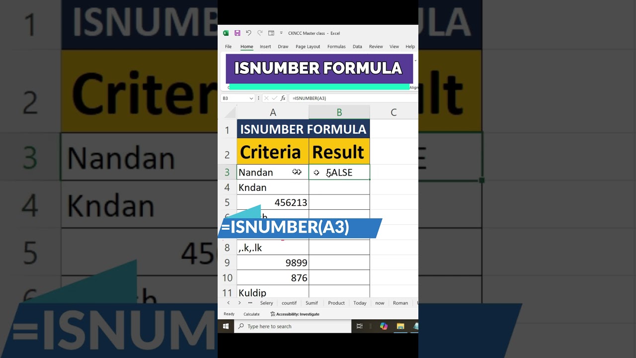 Excel ISNUMBER Formula Explained 🔍 | Data Entry में नंबर पहचानें | Full Tutorial in Hindi 