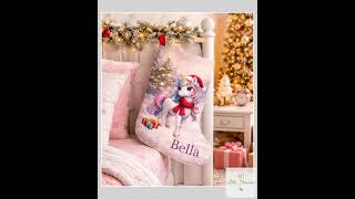Personalized Unicorn Christmas Stocking, Magical Holiday Decor, Custom Holiday Gift for Girl's, M...
