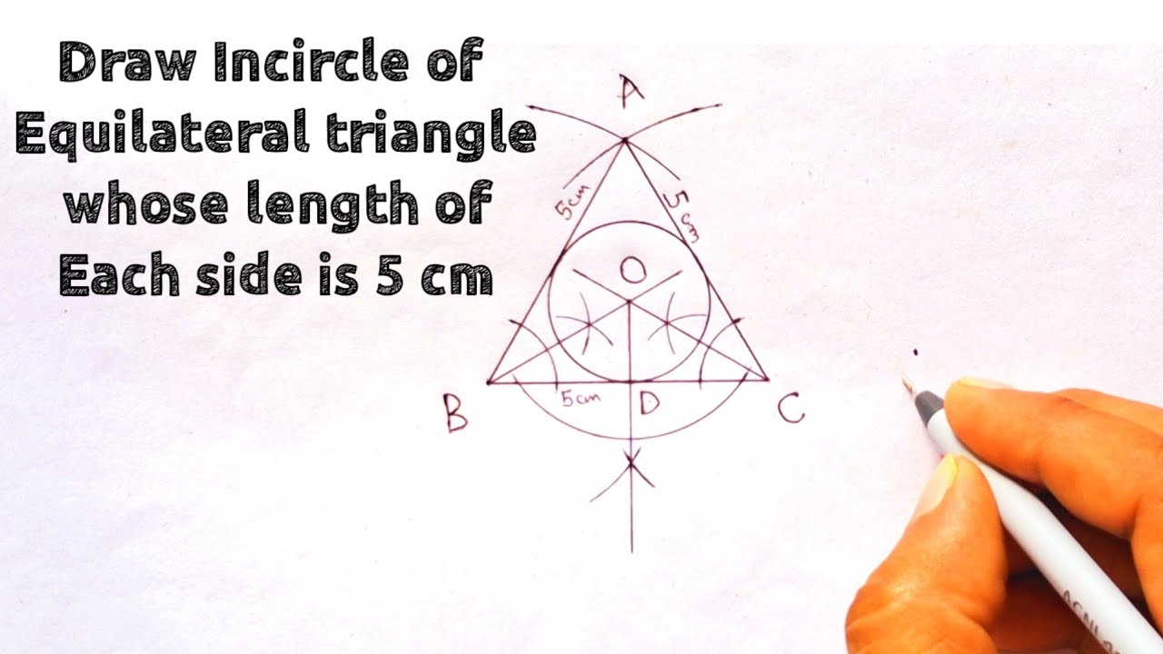 Как построить вписанную окружность равностороннего треугольника, каждая сторона которого равна 5 ...