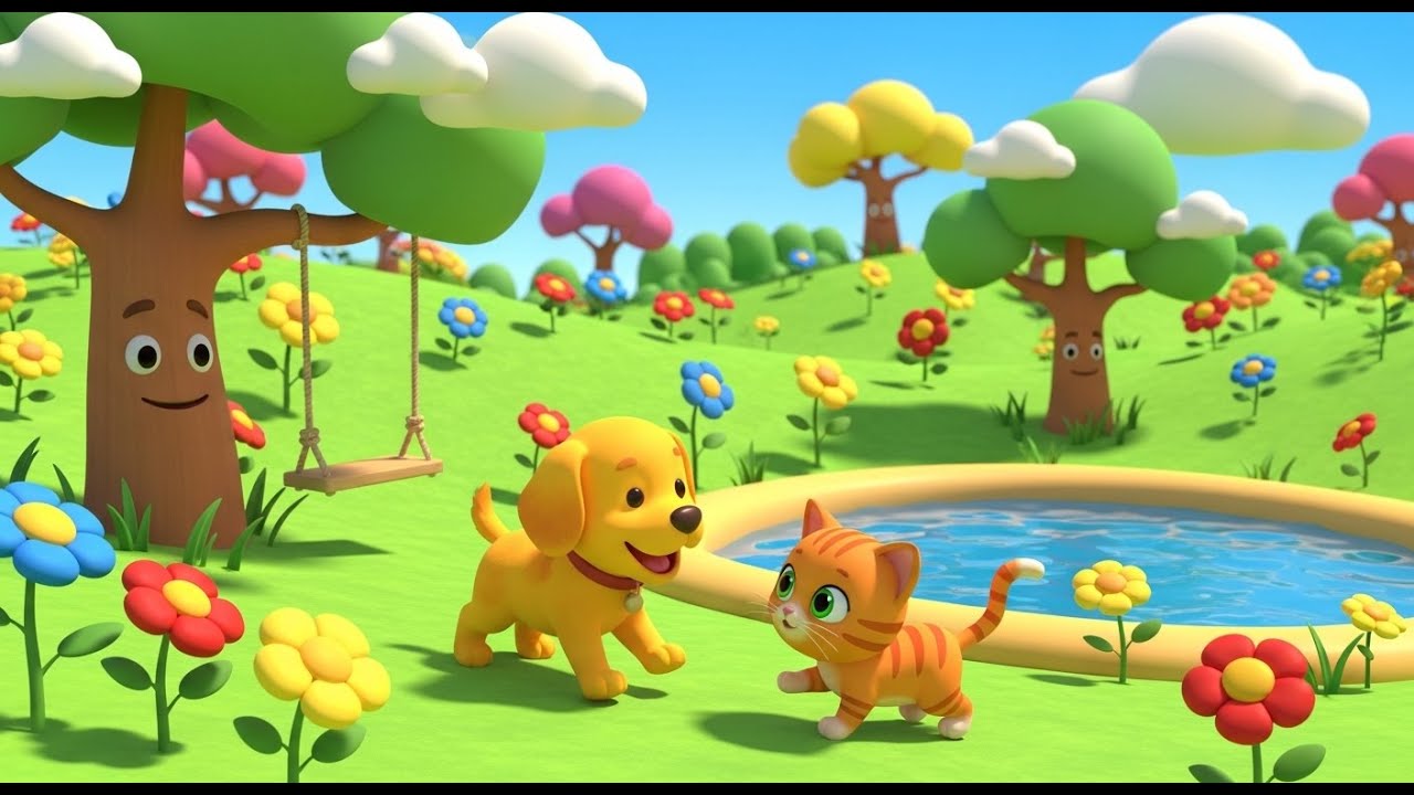 🐶🐱 Funny Dog and Cat Chase in the Garden Adventure! Kids Cartoon Fun