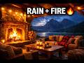 Cozy Cabin Fireplace 🔥 Rain Sounds on Patio | 3 Hour Relaxing Ambience for Sleep & Study