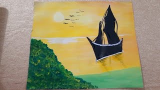 How to draw sailboat sunset seascape acrylic painting for beginners
(very easy method)