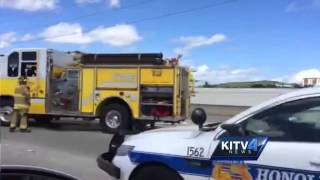 Tractor trailer fire slows H-1 Airport Viaduct traffic