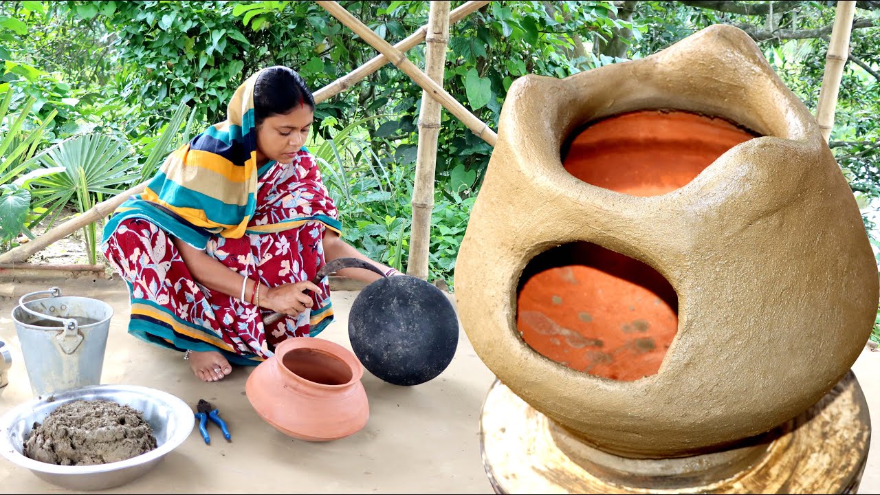 ফেলে দেওয়া মাটির হাঁড়ি দিয়ে একেবারে হালকা পোর্টেবল মাটির উনান ll Primitive Portable Mud Oven