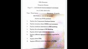 B.Sc Computer Science Data Base Management system Model Paper/5Th Sem DBMS (AU)-2021
