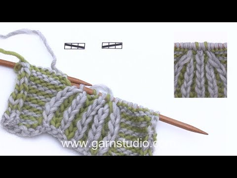 How to decrease 2 stitches towards left and right with 2-colour in English rib
