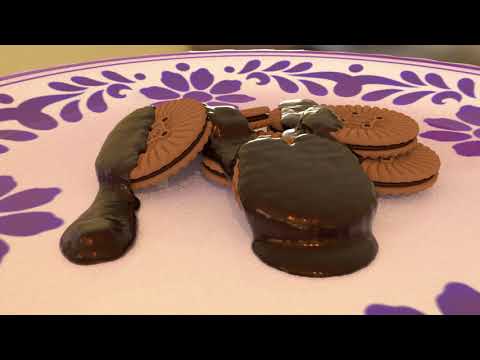 Melted chocolate on biscuits CGI