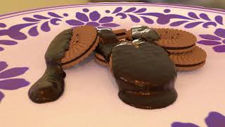 Melted chocolate on biscuits CGI