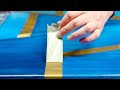 Abstract Painting Demo with Golden Line | or bleu