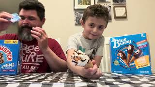 Ezra & Dad try Blue Bunny vs Drumstick mini cones! 🍦Which is better? 👀