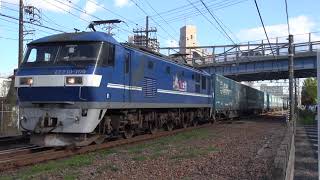 東海道線 下り 高速コンテナ列車 遅2053レ トヨタロングパスエクスプレス EF210–109(吹)新塗装＋コキ20両フル積載  刈谷 通過  2021年11月11日(木)撮影
