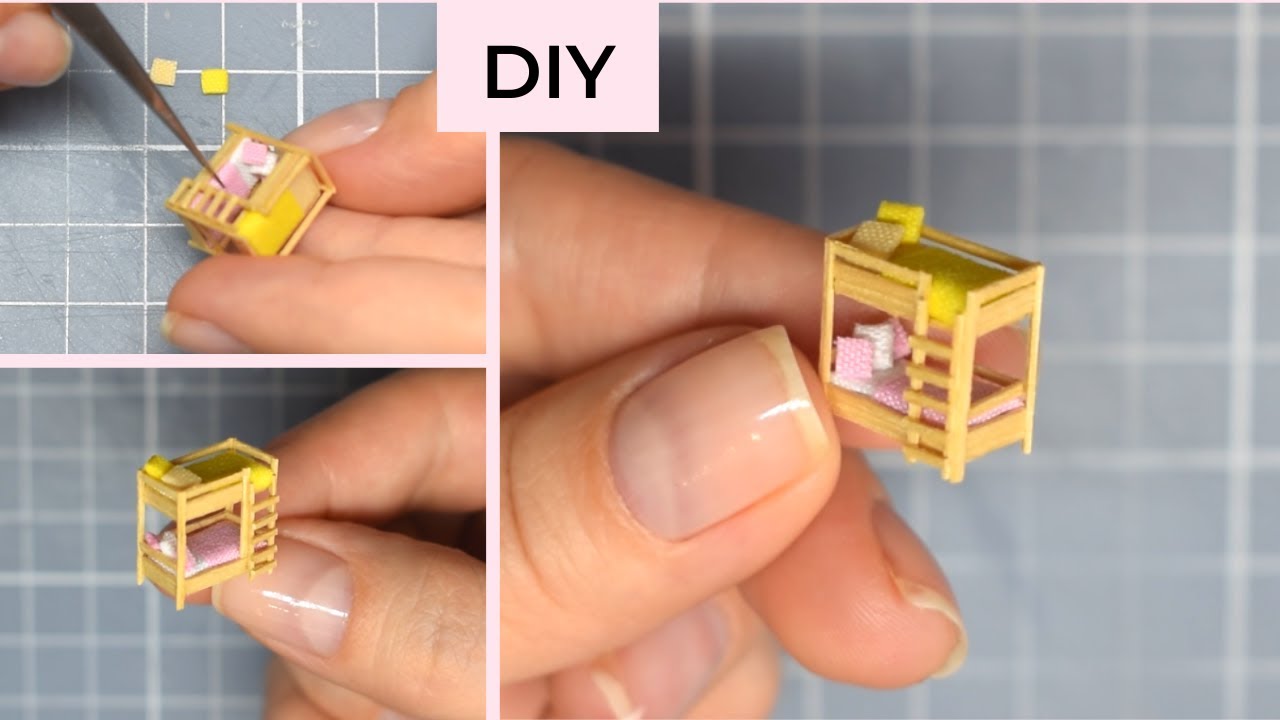 DIY How to Make a Miniature Bunk Bed || Tiny children's bunk bed 1:144 ...