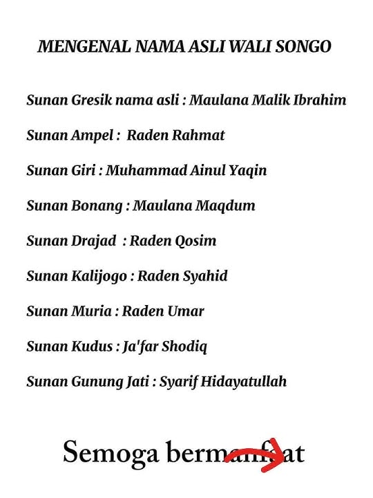 Mengenal nama asli wali songo yuk !!!