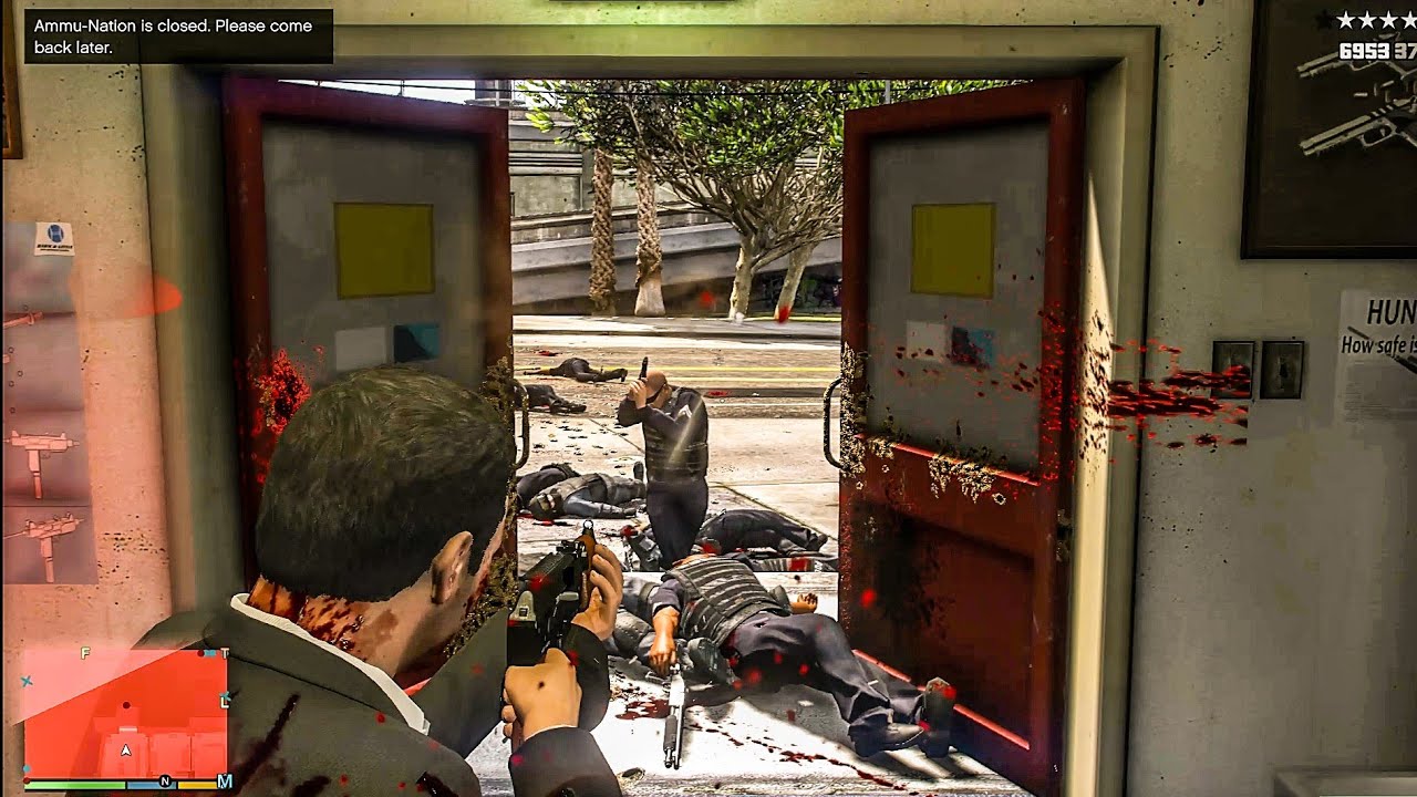 GTA 5 - Michael's Ammunition Store Shootout + Five Star Escape - YouTube