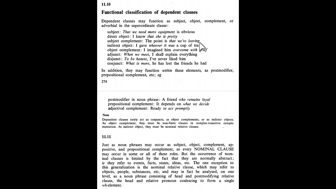 11.10to12نحو مرحلة رابعه|University Grammar of English|Functional classiflcation of dependent