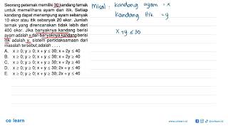 Seorang Peternak Memiliki 30 Kandang Ternak Untuk Memelihara Ayam Dan Itik. Setiap Kandang Dapat ...