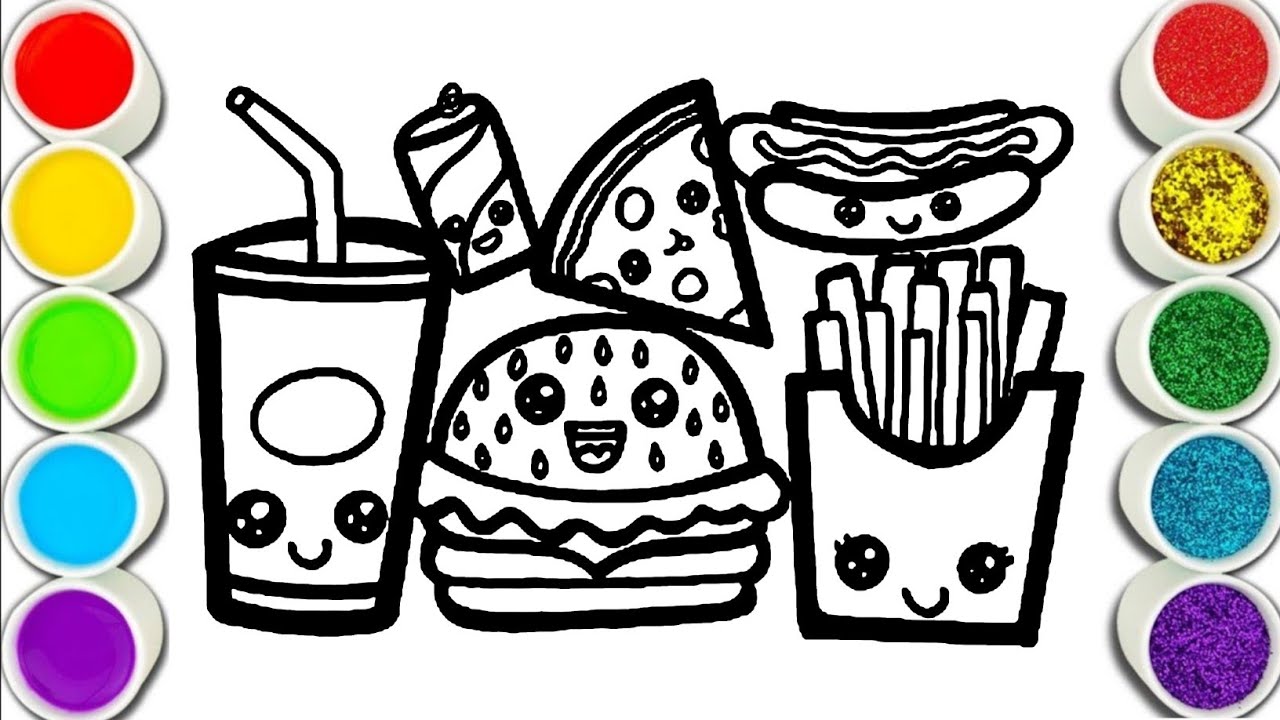 Cute Fast Foods Drawing Painting Coloring for Kids and Toddlers - YouTube
